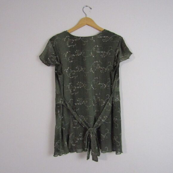 Dressbarn Woman Babydoll Top 2X Green Sheer Floral Embroidered Fairy Y2K Boho - Picture 7 of 13